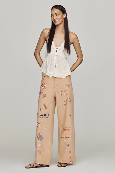 MOTHER Double Dip Nacho Mid-Rise Wide-Leg Ankle Jeans