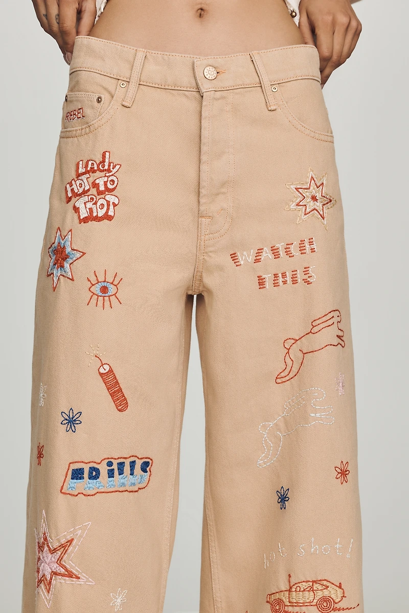 MOTHER Double Dip Nacho Mid-Rise Wide-Leg Ankle Jeans