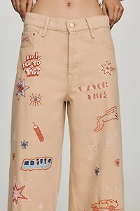 MOTHER Double Dip Nacho Mid-Rise Wide-Leg Ankle Jeans
