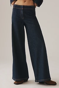 Maeve Scallop-Edge High-Rise Wide-Leg Jeans