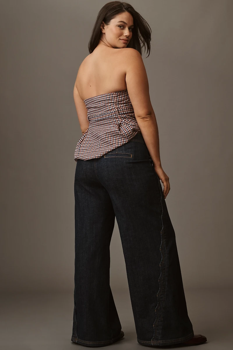 Maeve Scallop-Edge High-Rise Wide-Leg Jeans