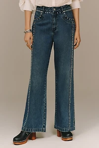Avec Les Filles High-Rise Studded Wide-Leg Jeans