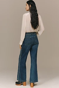 Avec Les Filles High-Rise Studded Wide-Leg Jeans