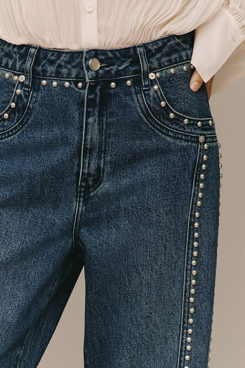 Avec Les Filles High-Rise Studded Wide-Leg Jeans