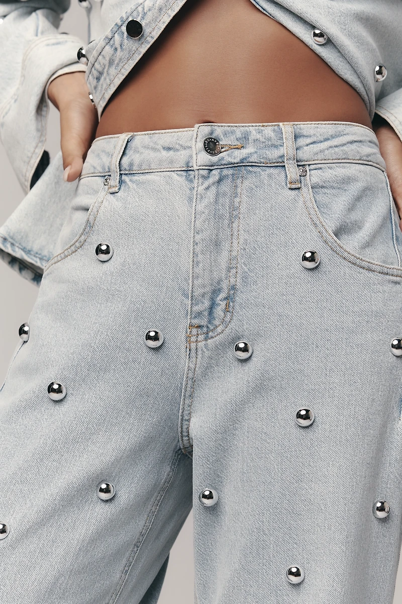 Avec Le Filles High-Rise Studded Tapered Jeans