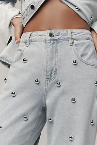 Avec Le Filles High-Rise Studded Tapered Jeans