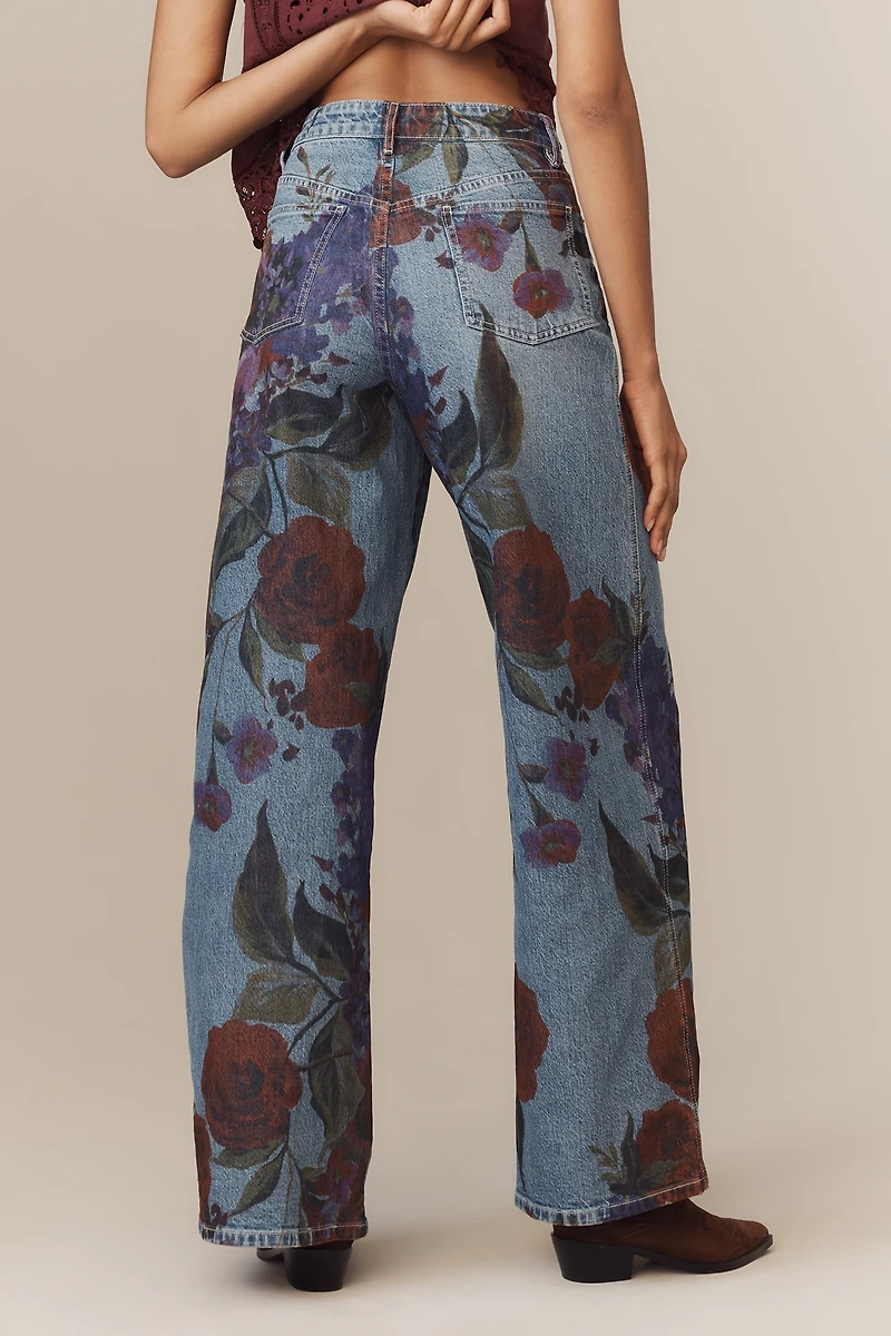 Avec Les Filles Printed High-Rise Wide-Leg Jeans