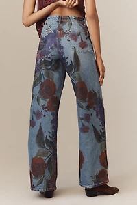 Avec Les Filles Printed High-Rise Wide-Leg Jeans