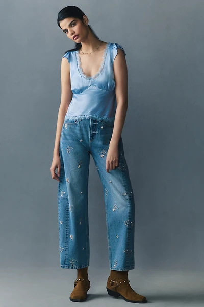 Driftwood Elaine Pearl-Embellished High-Rise Barrel Jeans