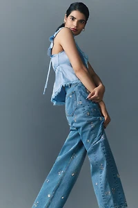 Driftwood Elaine Pearl-Embellished High-Rise Barrel Jeans