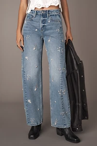 Driftwood Elaine Pearl-Embellished High-Rise Barrel Jeans