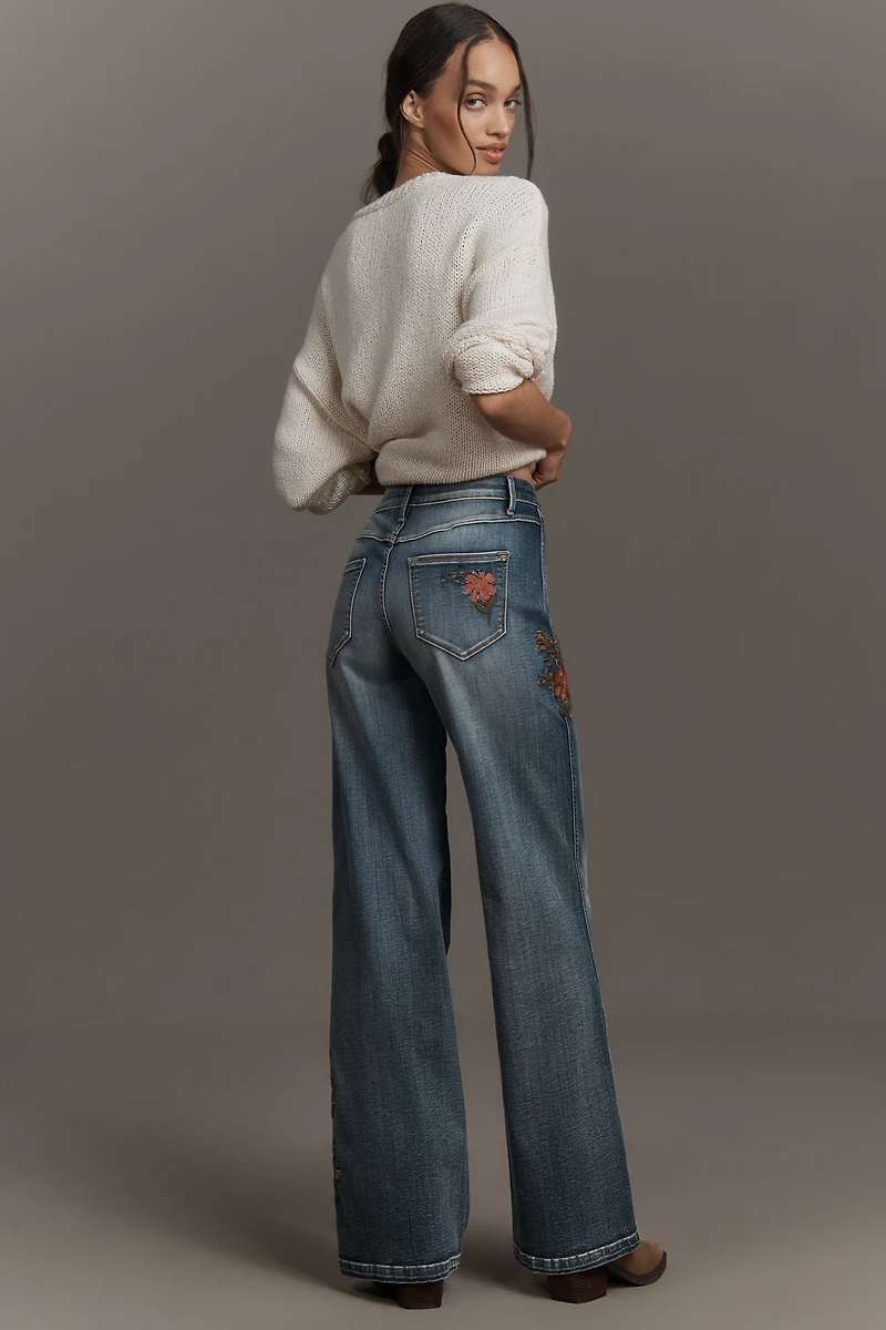 Driftwood Pia Embroidered High-Rise Wide-Leg Jeans