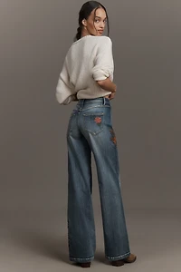 Driftwood Pia Embroidered High-Rise Wide-Leg Jeans