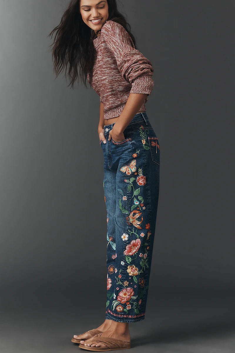Driftwood Cotton Davina Embroidered High-Rise Barrel Jeans
