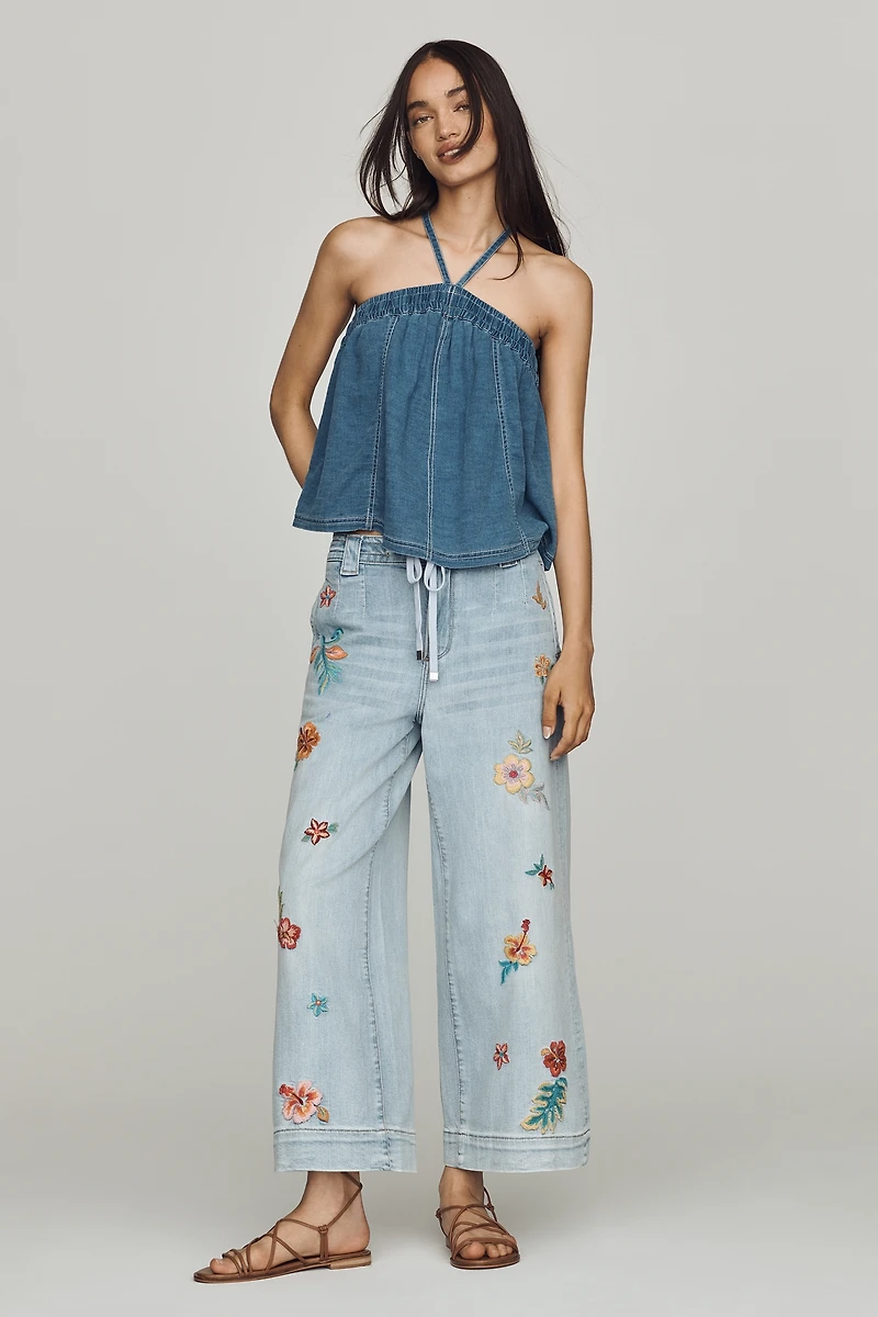 Driftwood Tie-Front High-Rise Wide-Leg Jeans