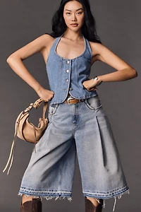 Pilcro Pleated Culotte Mid-Rise Wide-Leg Jeans