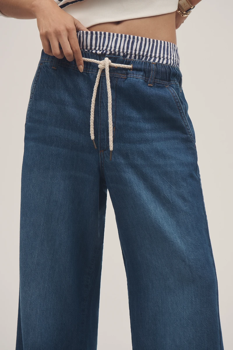 The Adi Pull-On Mid-Rise Flare Jeans by Pilcro