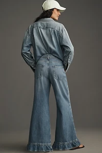 Pilcro High-Rise Wide-Leg Ruffle Flare Jeans