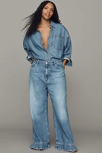 Solene High-Rise Wide-Leg Ruffle Flare Jeans by Pilcro