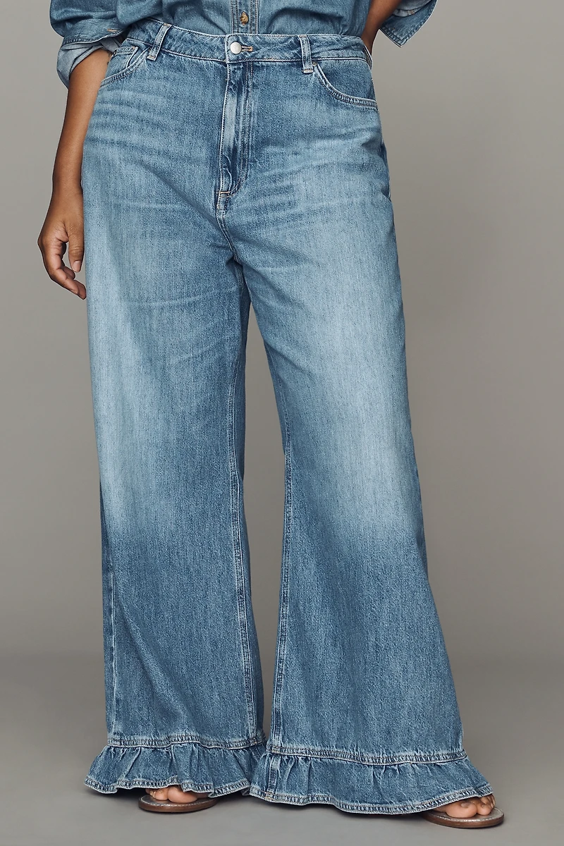 Solene High-Rise Wide-Leg Ruffle Flare Jeans by Pilcro