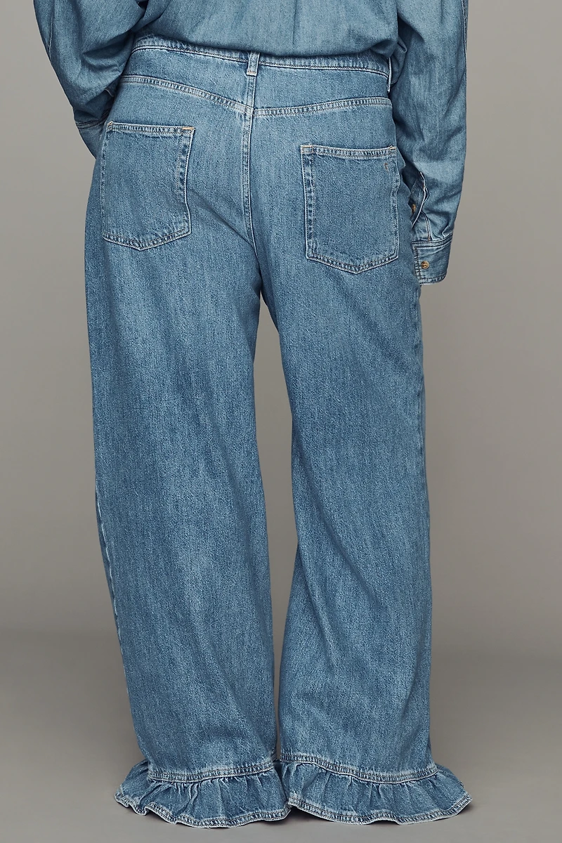 Solene High-Rise Wide-Leg Ruffle Flare Jeans by Pilcro