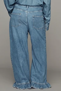 Solene High-Rise Wide-Leg Ruffle Flare Jeans by Pilcro