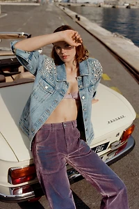 The Rylan Flocked Relaxed High-Rise Flare Jeans by Pilcro
