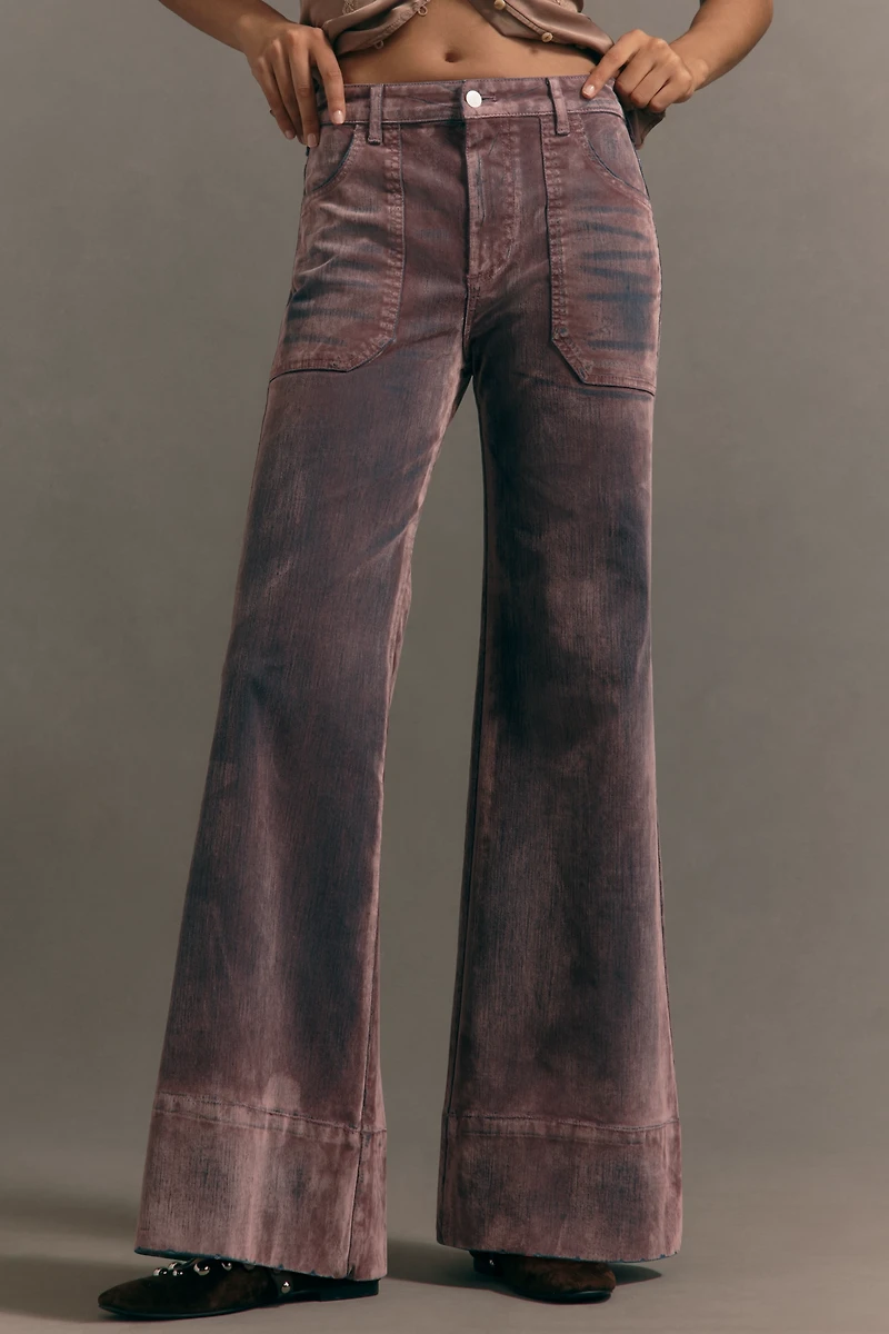 The Rylan Flocked Relaxed High-Rise Flare Jeans by Pilcro