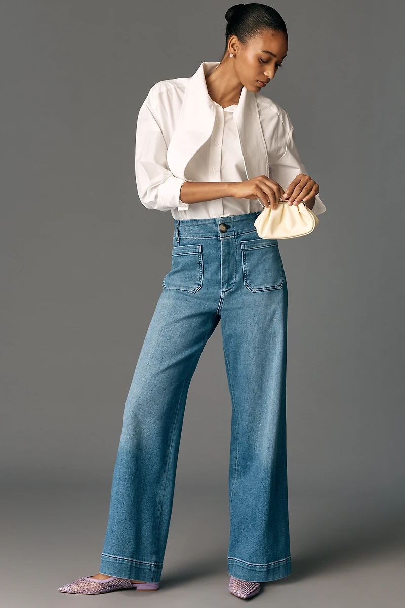 The Colette Full-Length Wide-Leg Embroidered Jeans by Maeve
