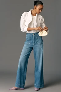 The Colette Full-Length Wide-Leg Embroidered Jeans by Maeve