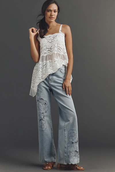 The Austyn High-Rise Wide-Leg Embroidered Jeans by Pilcro