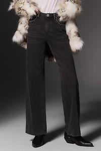 One Teaspoon Jackson Mid-Rise Wide-Leg Studded Jeans