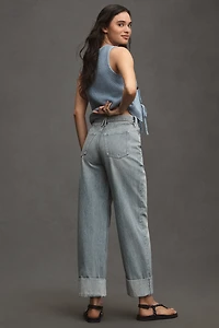 Good American Barrel Cuffed High-Rise Relaxed Tapered Jeans