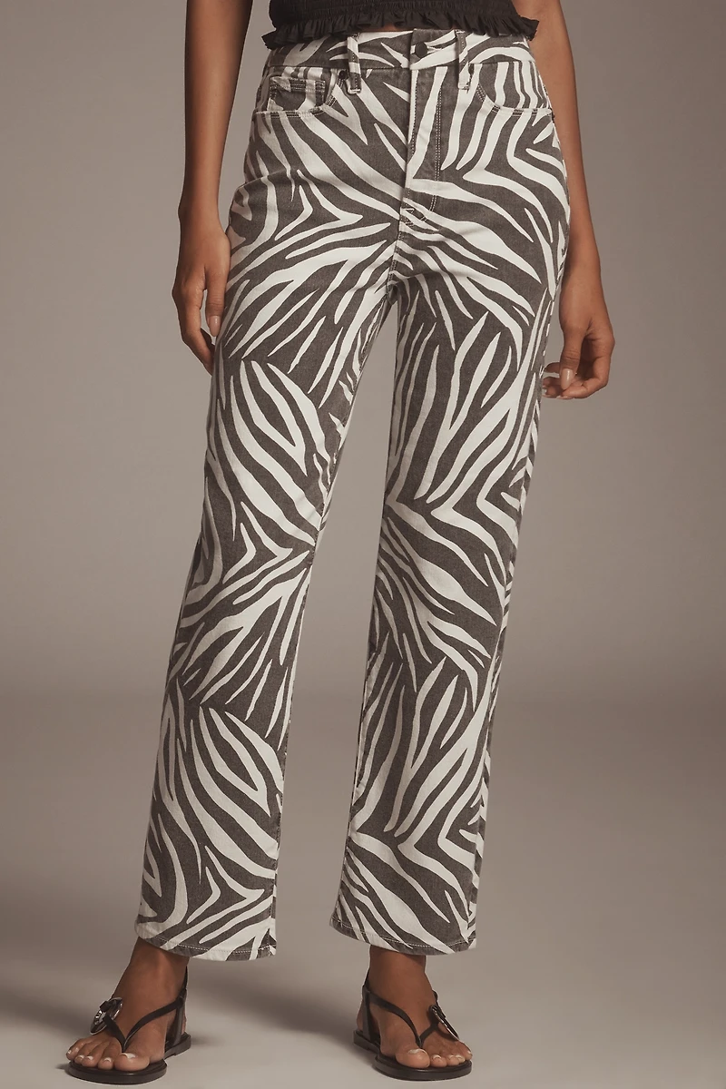 Good American Icon High-Rise Straight-Leg Zebra Jeans