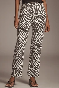 Good American Icon High-Rise Straight-Leg Zebra Jeans
