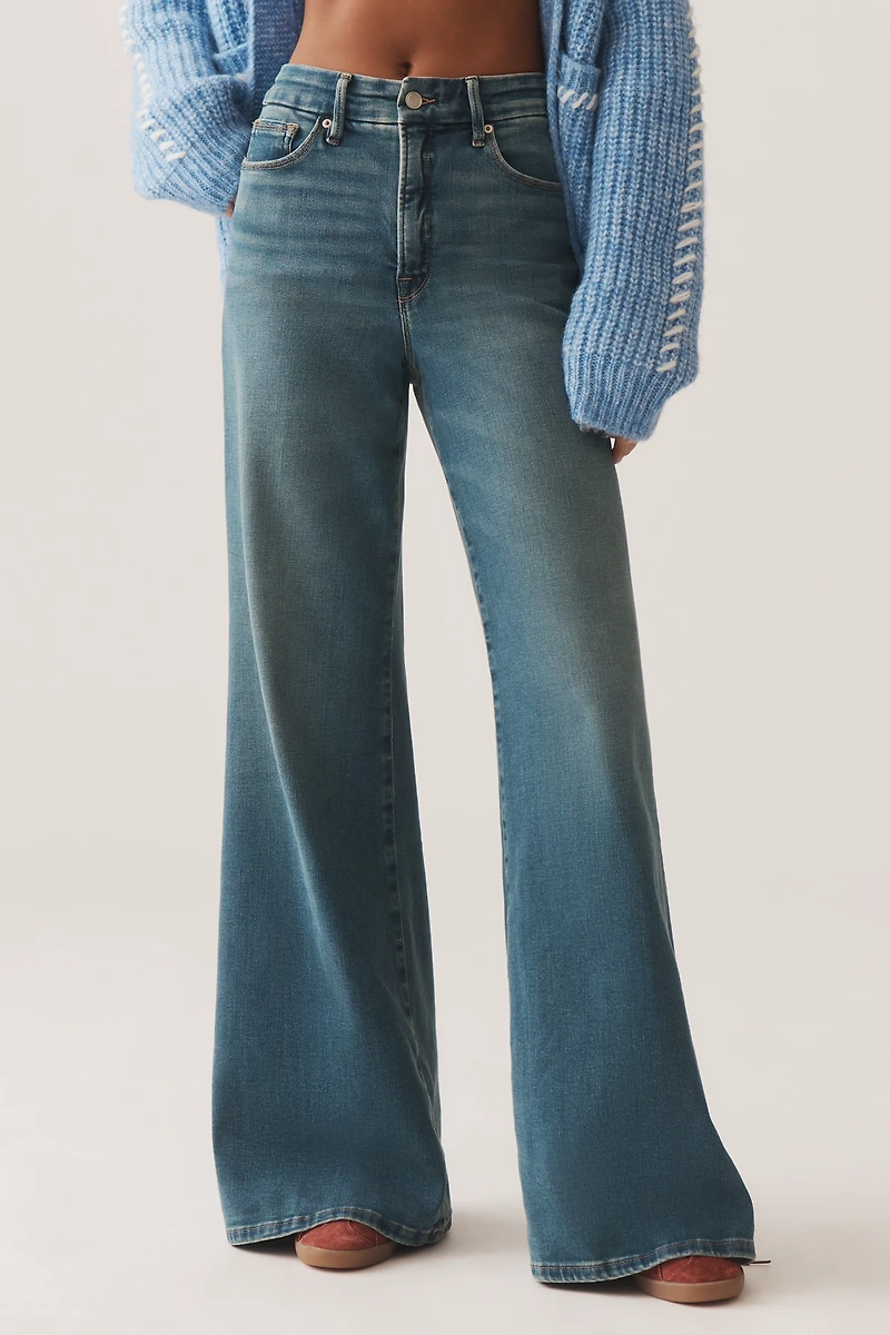 Good American Soft Tech Waist High-Rise Palazzo Jeans