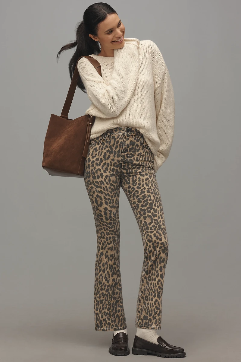 Good American Standard High-Rise Leopard Kick-Flare Jeans