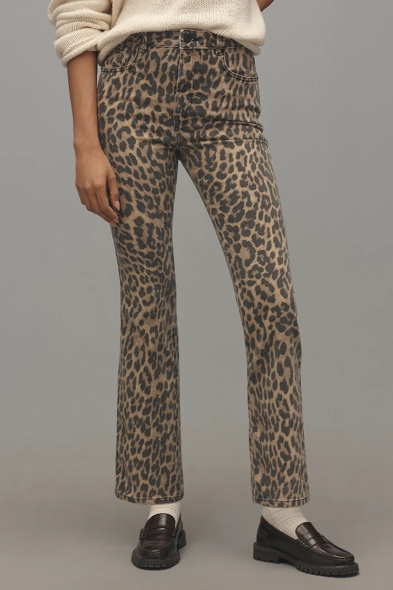 Good American Standard High-Rise Leopard Kick-Flare Jeans