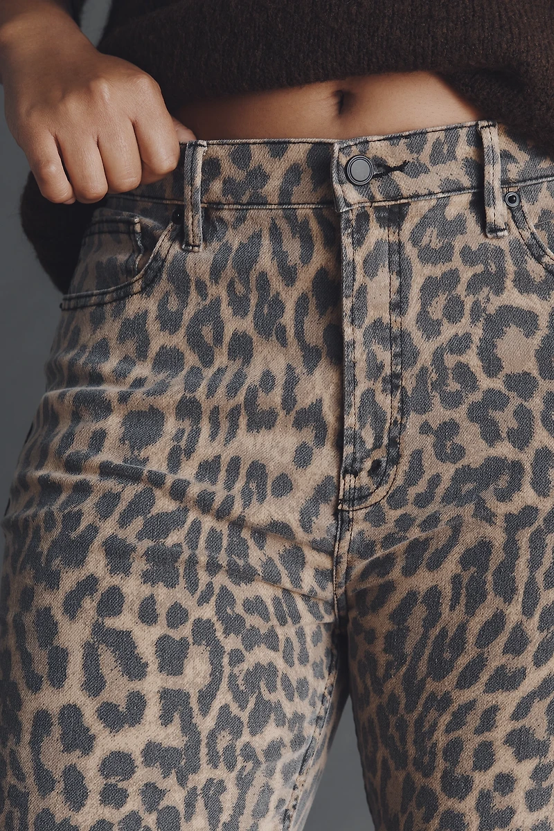 Good American Standard High-Rise Leopard Kick-Flare Jeans