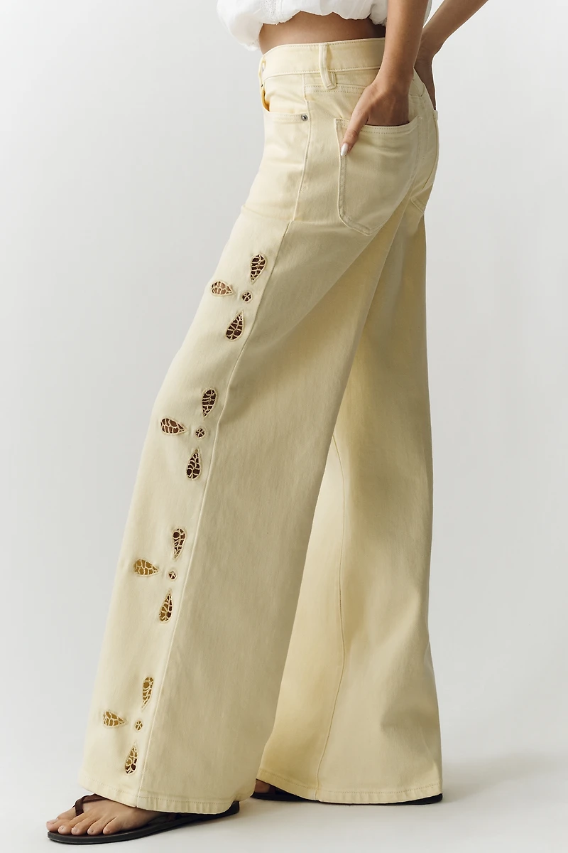 Good American Waist Palazzo High-Rise Ankle Embroidered Jeans