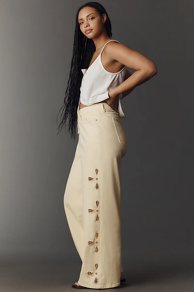 Good American Waist Palazzo High-Rise Ankle Embroidered Jeans