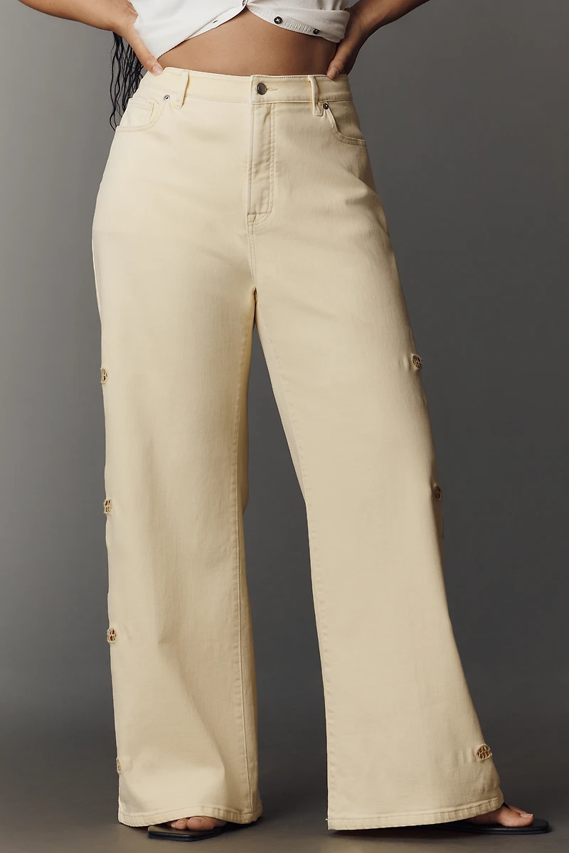 Good American Waist Palazzo High-Rise Ankle Embroidered Jeans
