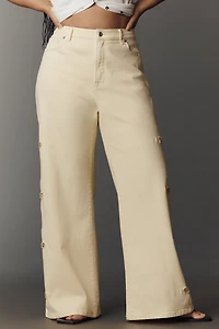 Good American Waist Palazzo High-Rise Ankle Embroidered Jeans