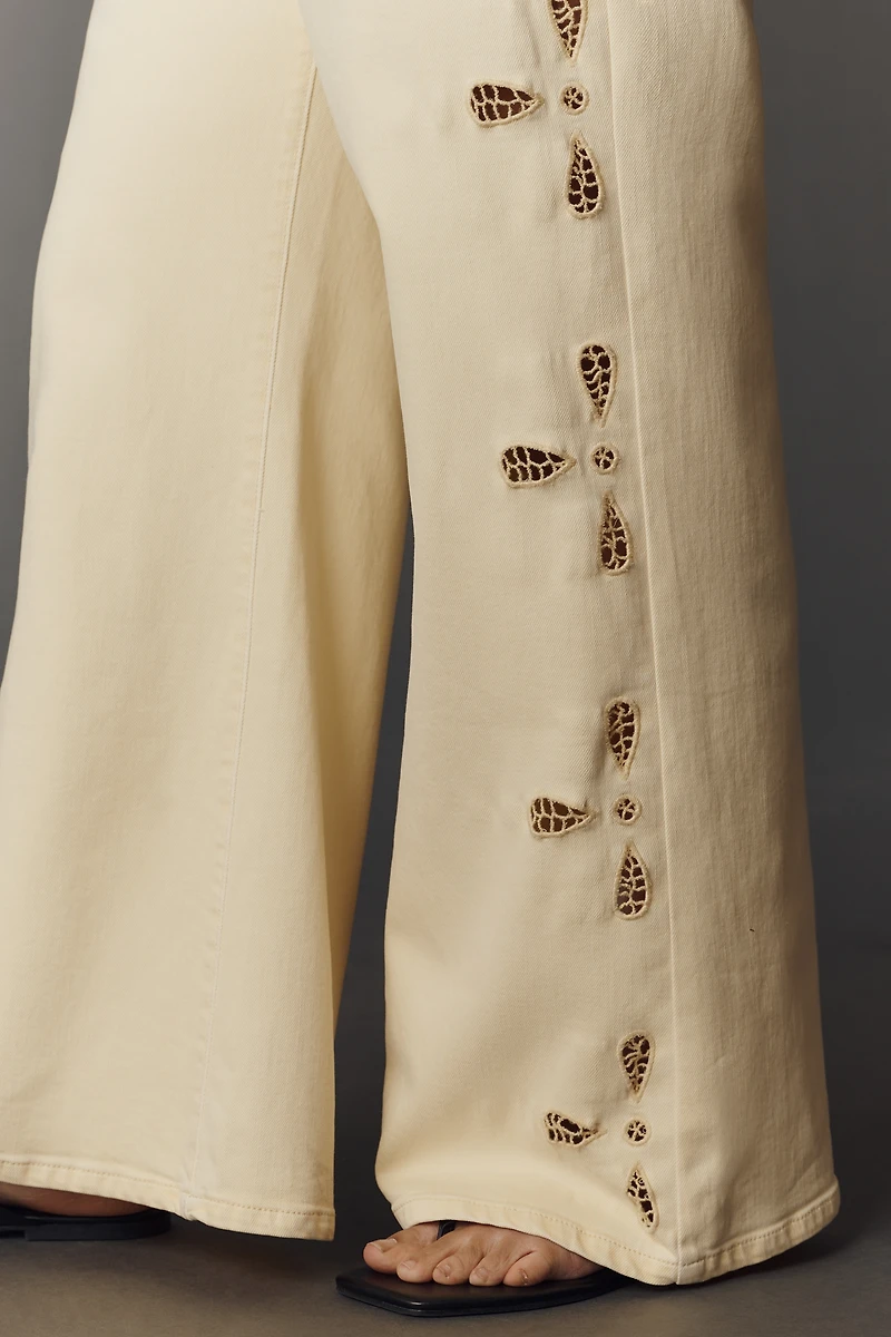 Good American Waist Palazzo High-Rise Ankle Embroidered Jeans