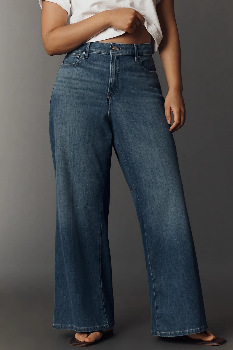 Good American Soft-Tech Waist Ankle High-Rise Wide-Leg Jeans