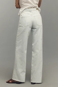 LE JEAN High-Rise Wide-Leg Bow Embroidery Jeans