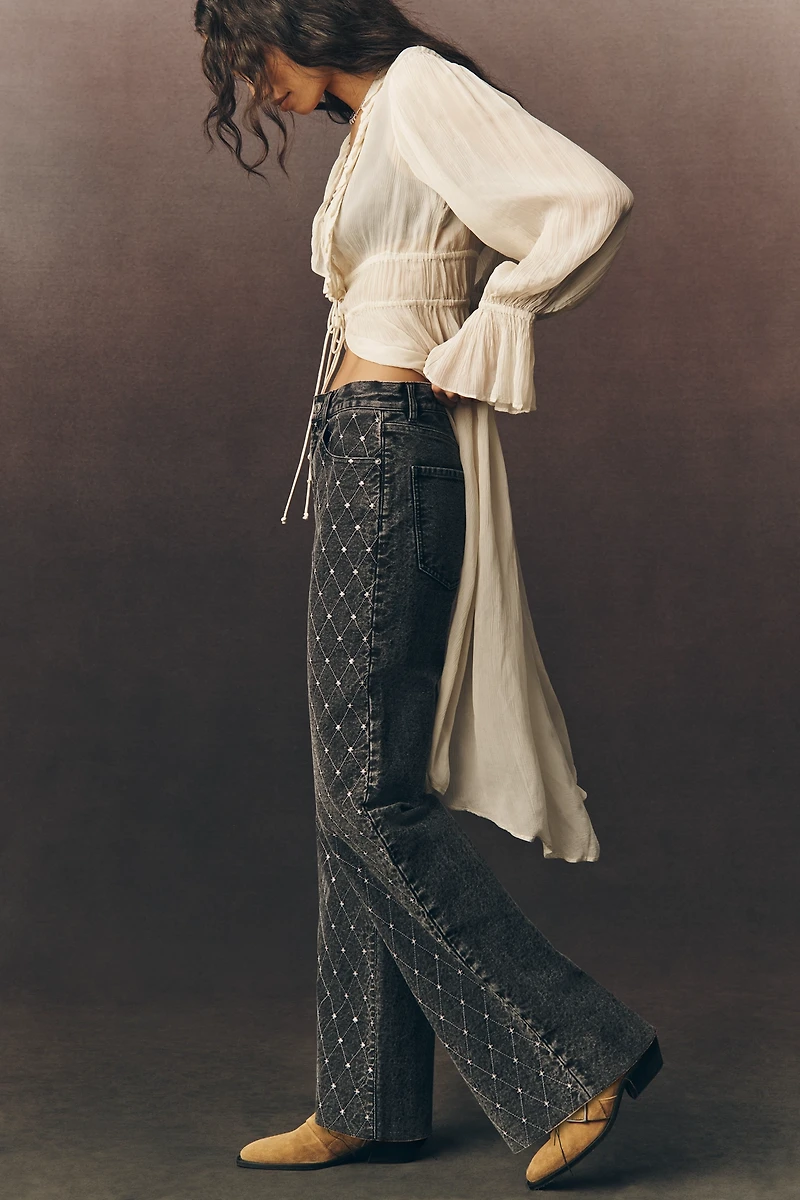 LE JEAN Column High-Rise Wide-Leg Embellished Jeans