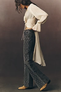 LE JEAN Column High-Rise Wide-Leg Embellished Jeans