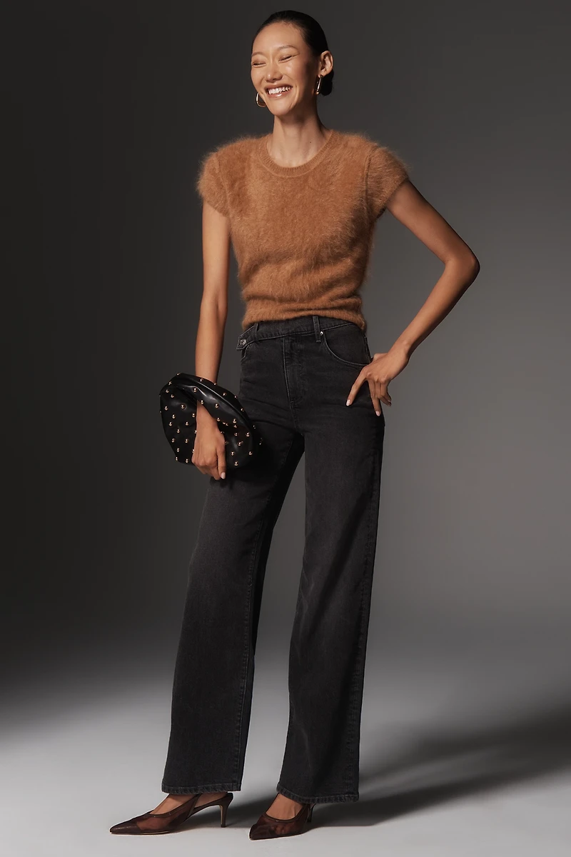 LE JEAN Cinched High-Rise Wide-Leg Jeans