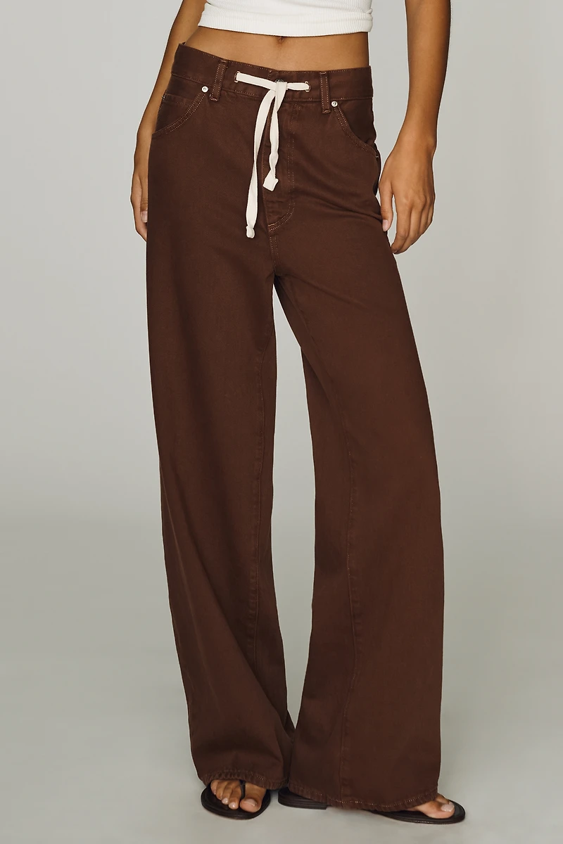 LE JEAN Luna High-Rise Wide-Leg Drawstring Jeans